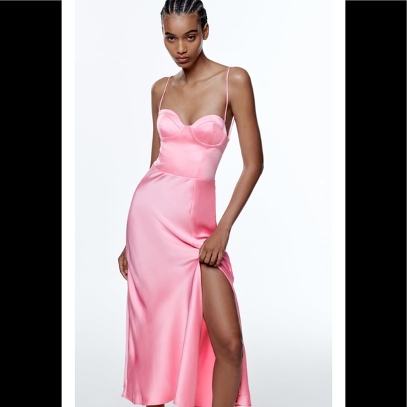 ZARA Pink Satin Dress - Picture 2 of 10